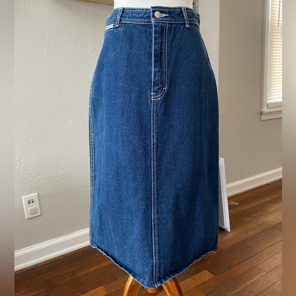 Vtg 70/80s Gitano Dark Wash Denim Jean Classic Western A-Line MIDI Skirt